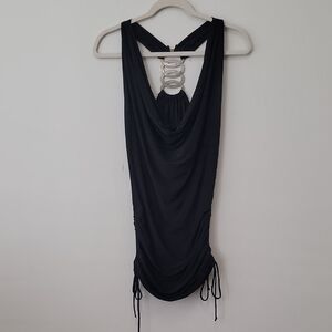 Black Sleeveless Draped Top Ruched Skirt Swim Cover